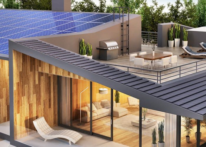 Modern home with solar panels